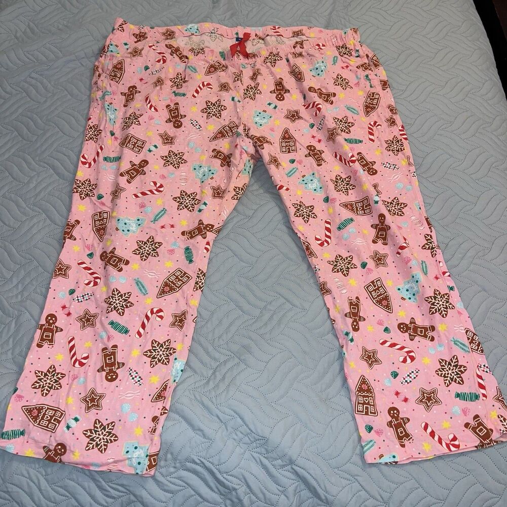 Old Navy Women’s Plus Size 4X Pink Gingerbread Christmas Flannel Pajama Pants